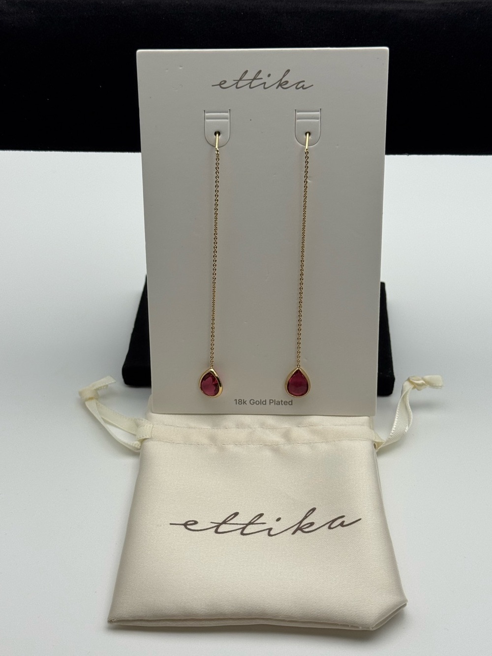 ettika Gold-Plated Long Drop Earrings with Pink Teardrop Stones